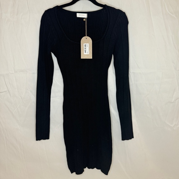 NWT MESHKI Solange Recycled Scoop Neck Knit Black Long Sleeve Mini Dress - Picture 4 of 6